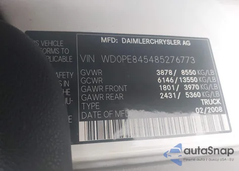 2008 Dodge Sprinter 2500 z USA, uszkodzony, nr VIN WD0PE845485276773